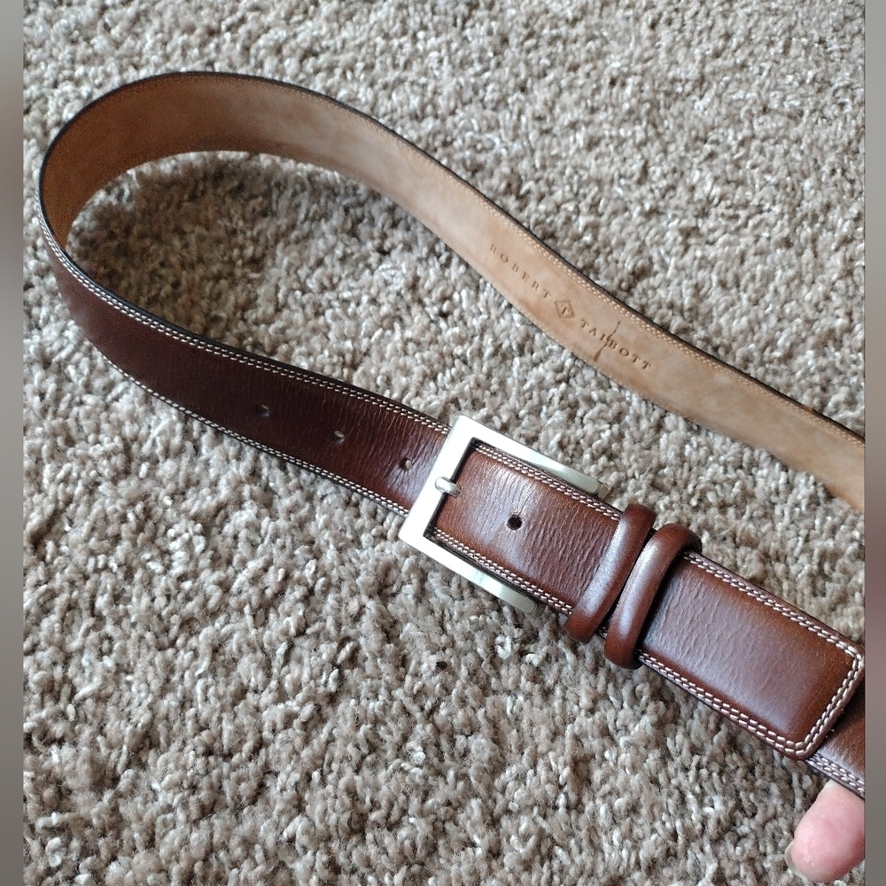 Robert Talbott Brown Genuine Leather Belt With Brass Buckle Size 38 - Picture 5 of 9